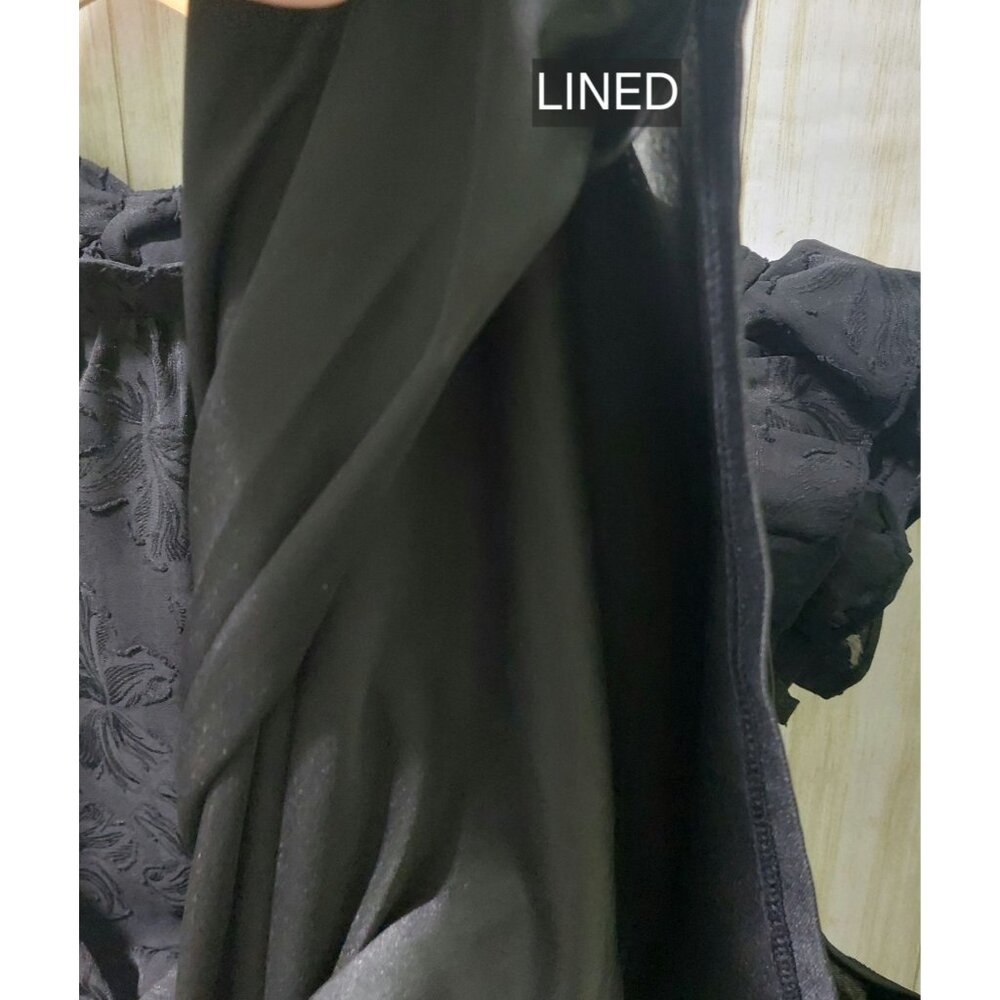 NWT Voy Black Floral Textured Sleeveless Dress W/ Ruffle Sleeves~Lined~SMALL - Picture 9 of 10